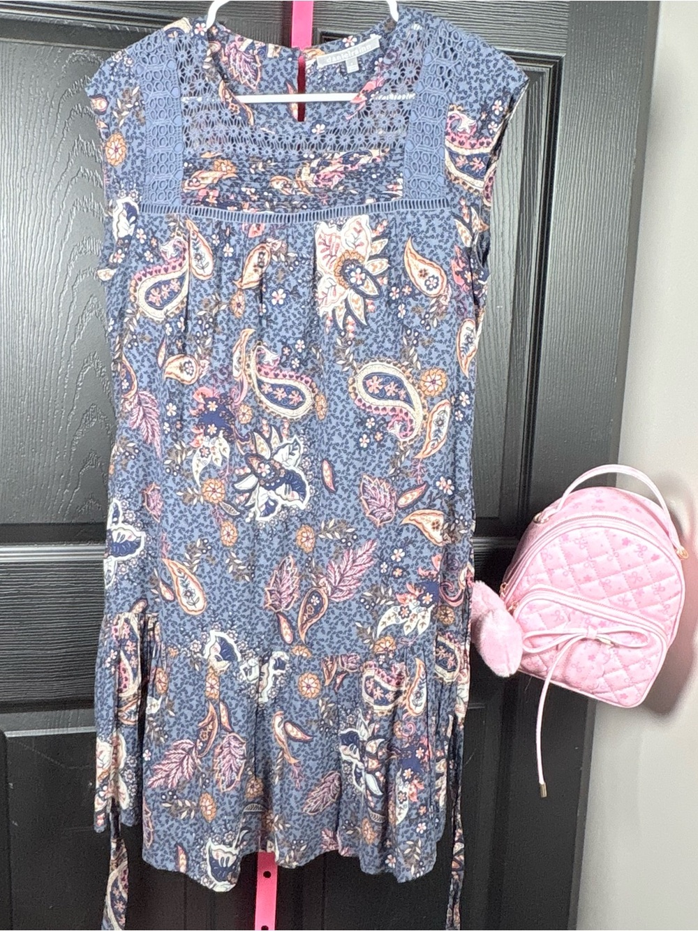 Daniel Rainn Navy Paisley Midi Dress with Pink & Cream Accents